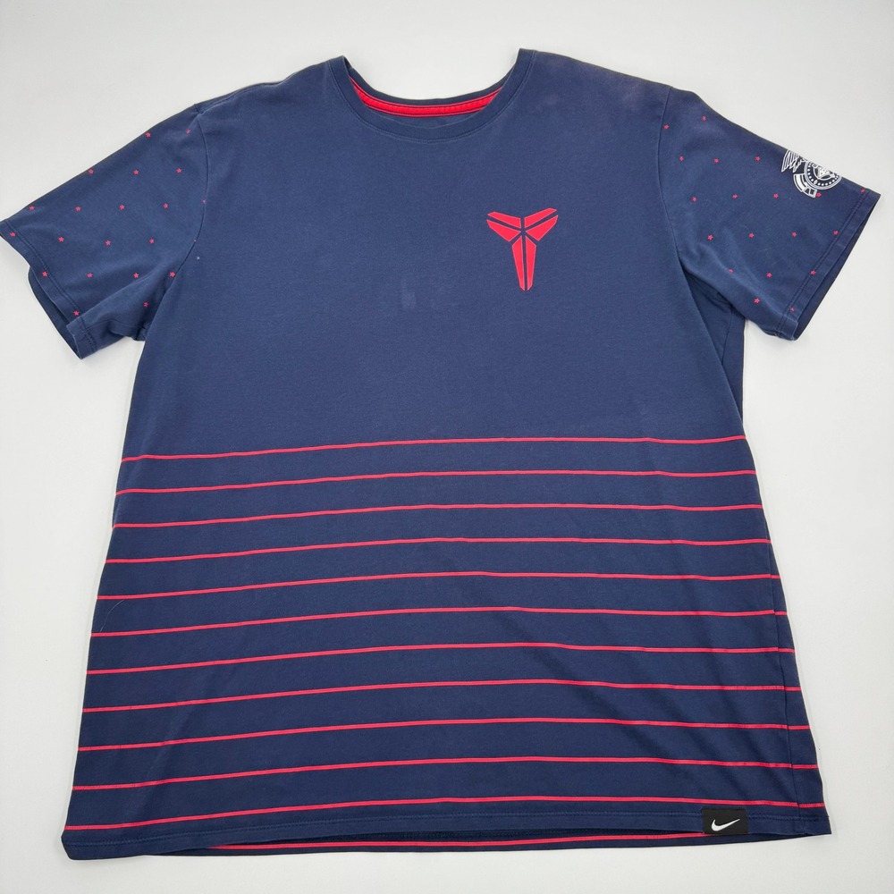 Nike Kobe Bryant T-Shirt Mens XL Blue Red Stripe Sheath Logo Dri-FIT 779213-410